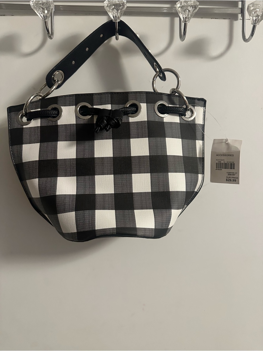 Accessorize Black & White Buffalo Check Shoulder Bucket Bag